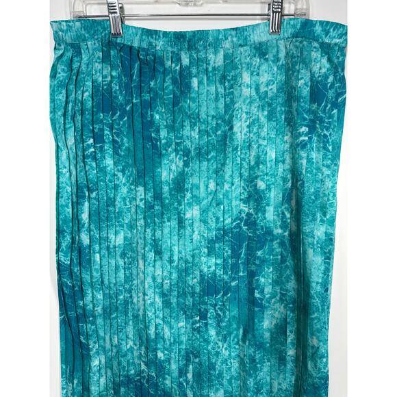 Michael Kors Turquoise Water Print Pleated Maxi Long Skirt Pull On Size L Flowy - Picture 5 of 12